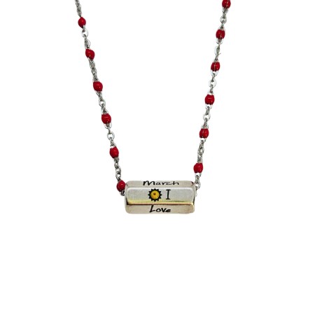 necklace steeil silver red beads and washer march